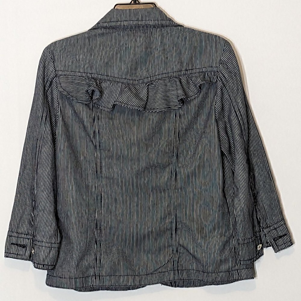 WOMEN'S "Live A Little" Navy Railroad Stripe Short Button Casual Jacket; Size M